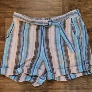 Free people linen blend shorts size 2 small XS blue stripes striped casual